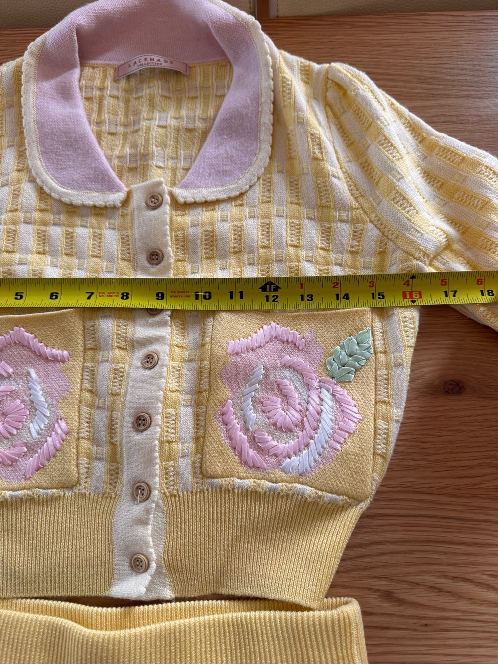 Lacemade Yellow flowered Knit Skirt with Blue Ruffle Hem & Matching Sweater Set - Picture 7 of 10